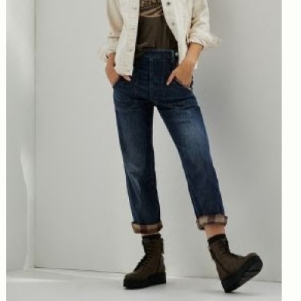 Anthro Pilcro High Rise Plaid Trimmed BF Jeans